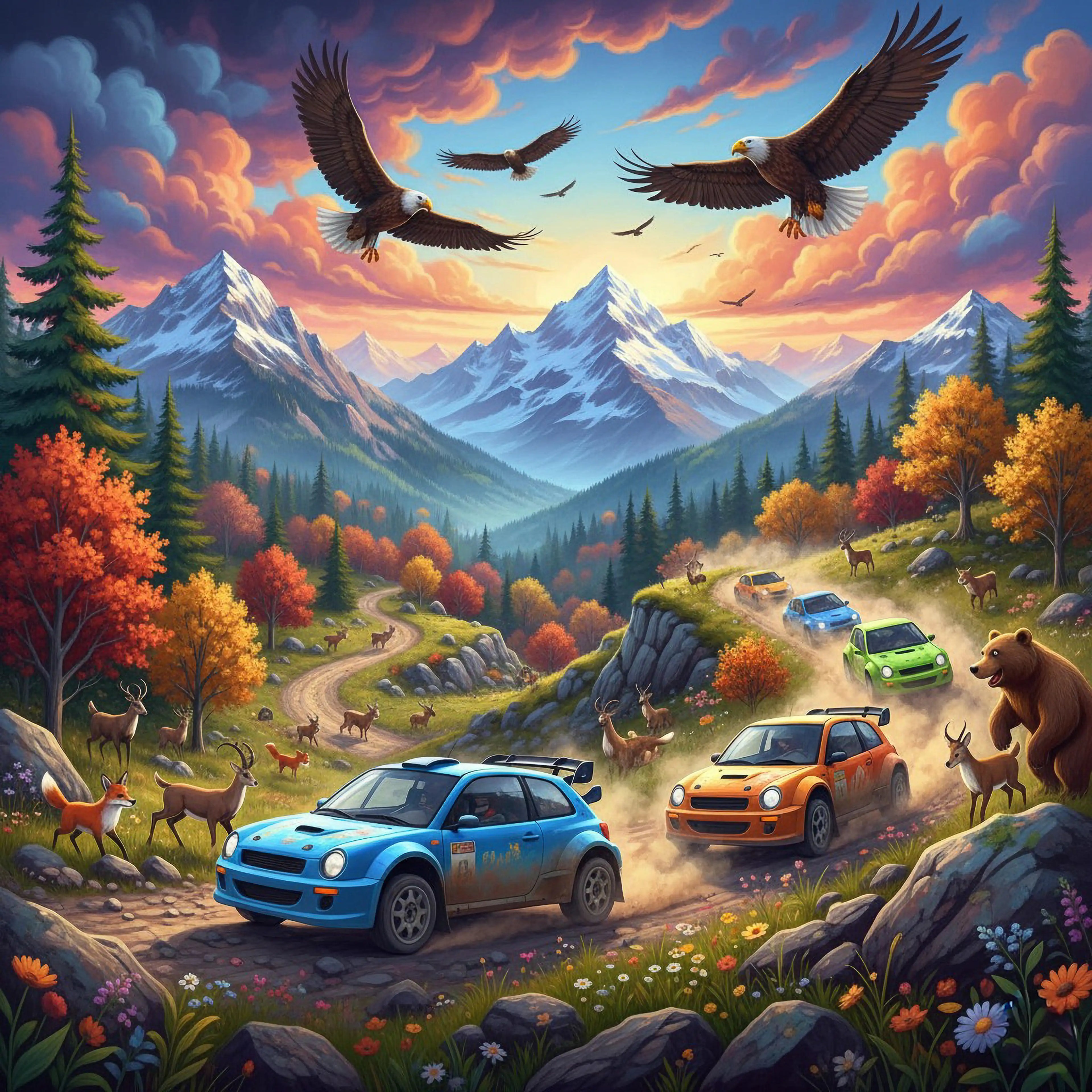 Car rally Kids Puzzle with Eagles 2