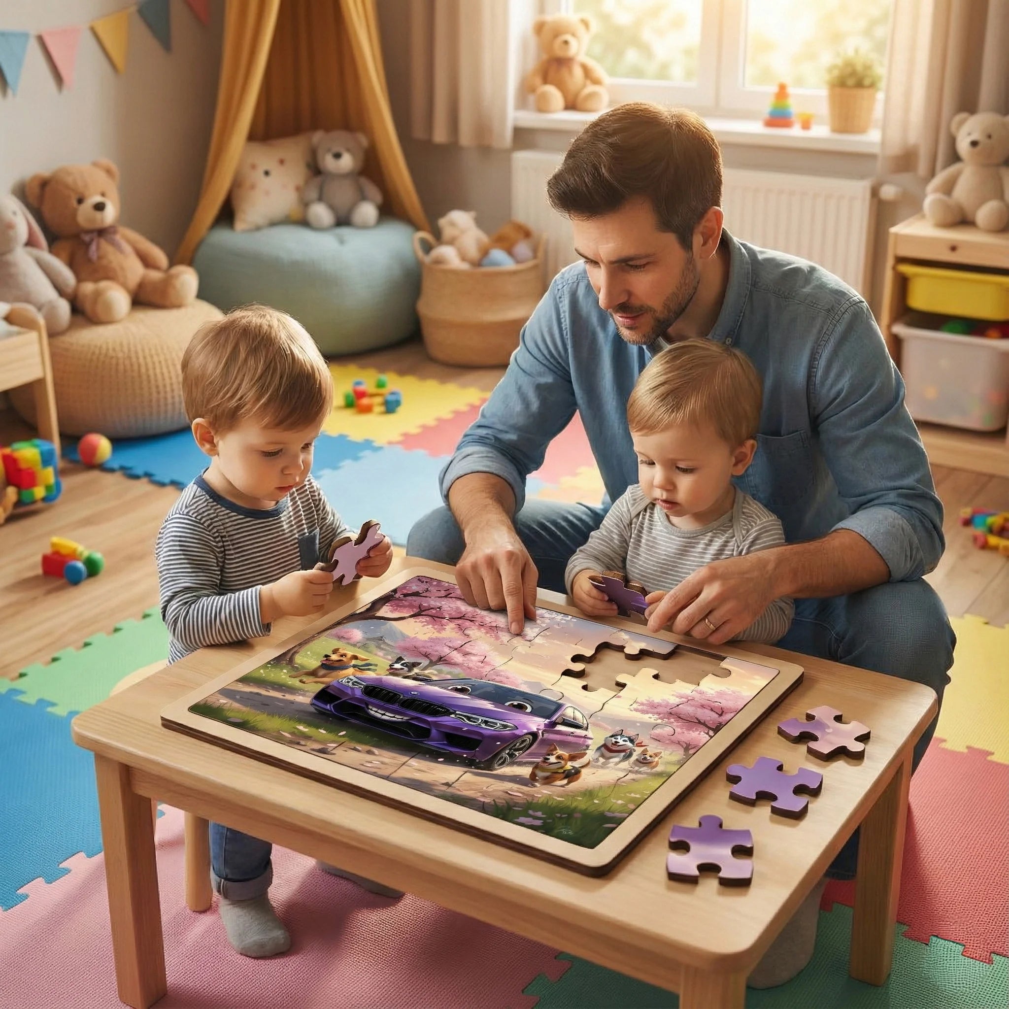 Car Kids Puzzle with Dogs